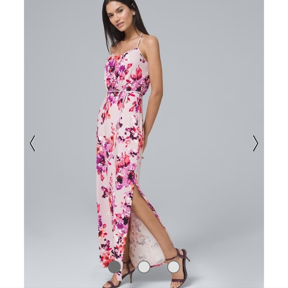 White House Black Market WHBM Pink Purple Floral Tank Dress Maxi Women’s MEDIUM